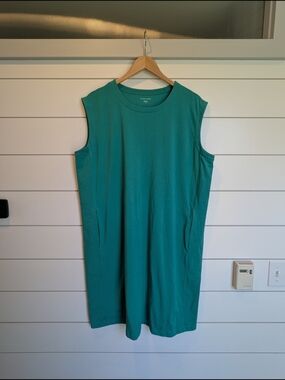 NWOT Eileen Fischer Pima Cotton Dress Large Crew Neck Seastar Green Sleeveless